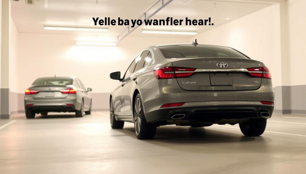 A detailed, step-by-step demonstration of the "backing in alignment technique" in a bright, well-lit garage setting. In the foreground, a mid-sized sedan is being smoothly reversed into a parking spot, the driver expertly maneuvering the steering wheel and monitoring the rear-view mirrors. The middle ground shows the car's trajectory and the ideal positioning for the final parking alignment. In the background, the garage walls and floor are clean and uncluttered, creating a sense of spaciousness and order. Soft, diffused lighting from overhead fixtures casts a warm glow, enhancing the precision and confidence of the parking maneuver. The overall scene conveys a masterful execution of this essential driving skill. A detailed, step-by-step demonstration of the "backing in alignment technique" in a bright, well-lit garage setting. In the foreground, a mid-sized sedan is being smoothly reversed into a parking spot, the driver expertly maneuvering the steering wheel and monitoring the rear-view mirrors. The middle ground shows the car's trajectory and the ideal positioning for the final parking alignment. In the background, the garage walls and floor are clean and uncluttered, creating a sense of spaciousness and order. Soft, diffused lighting from overhead fixtures casts a warm glow, enhancing the precision and confidence of the parking maneuver. The overall scene conveys a masterful execution of this essential driving skill.
