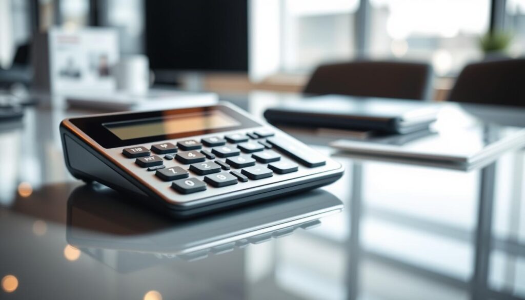 A sleek, modern-looking fuel budgeting expenses calculator on a polished, glass-like desktop surface. The calculator has a minimalist, high-tech design with a large display and intuitive controls. Soft, directional lighting illuminates the scene, creating subtle shadows and highlights that accentuate the calculator's sophisticated appearance. The background is a blurred, out-of-focus scene, suggesting a professional office or workspace environment. The overall mood is one of efficiency, organization, and financial control, perfectly suited for the "Budgeting for Fuel Expenses" section of the article. A sleek, modern-looking fuel budgeting expenses calculator on a polished, glass-like desktop surface. The calculator has a minimalist, high-tech design with a large display and intuitive controls. Soft, directional lighting illuminates the scene, creating subtle shadows and highlights that accentuate the calculator's sophisticated appearance. The background is a blurred, out-of-focus scene, suggesting a professional office or workspace environment. The overall mood is one of efficiency, organization, and financial control, perfectly suited for the "Budgeting for Fuel Expenses" section of the article.