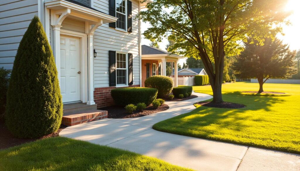 A well-maintained exterior of a newly constructed two-story house, illuminated by warm afternoon sunlight. The foreground showcases a freshly painted front door, a neatly trimmed hedge, and a newly installed gutter system. The middle ground features a driveway with a well-sealed asphalt surface, and a recently power-washed sidewalk leading to the front entrance. In the background, a lush, manicured lawn stretches out, with a few shade trees providing a picturesque backdrop. The overall scene conveys a sense of pride, diligence, and attention to detail that a new homeowner would strive to achieve. A well-maintained exterior of a newly constructed two-story house, illuminated by warm afternoon sunlight. The foreground showcases a freshly painted front door, a neatly trimmed hedge, and a newly installed gutter system. The middle ground features a driveway with a well-sealed asphalt surface, and a recently power-washed sidewalk leading to the front entrance. In the background, a lush, manicured lawn stretches out, with a few shade trees providing a picturesque backdrop. The overall scene conveys a sense of pride, diligence, and attention to detail that a new homeowner would strive to achieve.